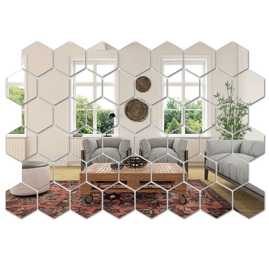 Adhesivo de pared de espejo de 45 piezas, calcomanía de arte de pared hexagonal, pegatina decorativa de azulejos para el hogar, DIY
