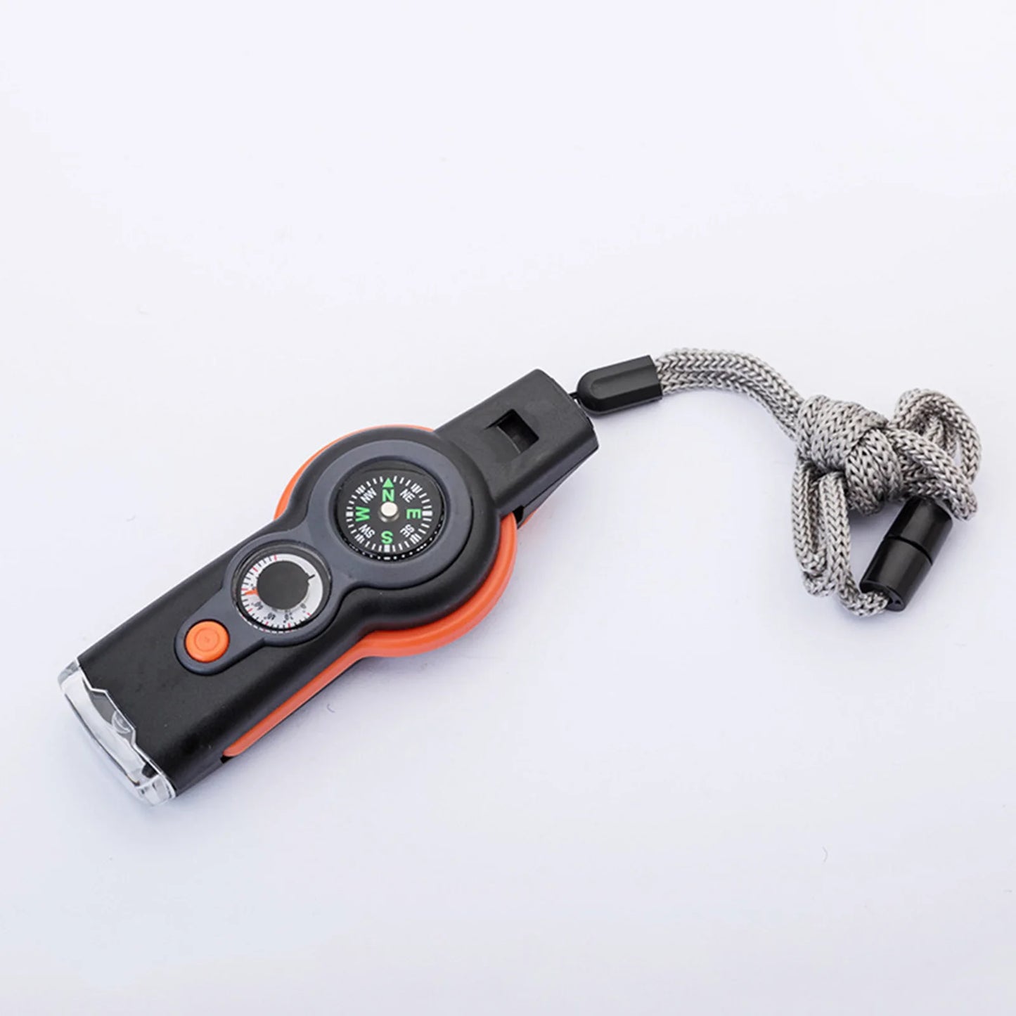 Sifflet de survie 7 en 1 avec lumière LED, indicateur de direction et thermomètre, kits d'urgence portables pour l'extérieur, pour la randonnée et le camping