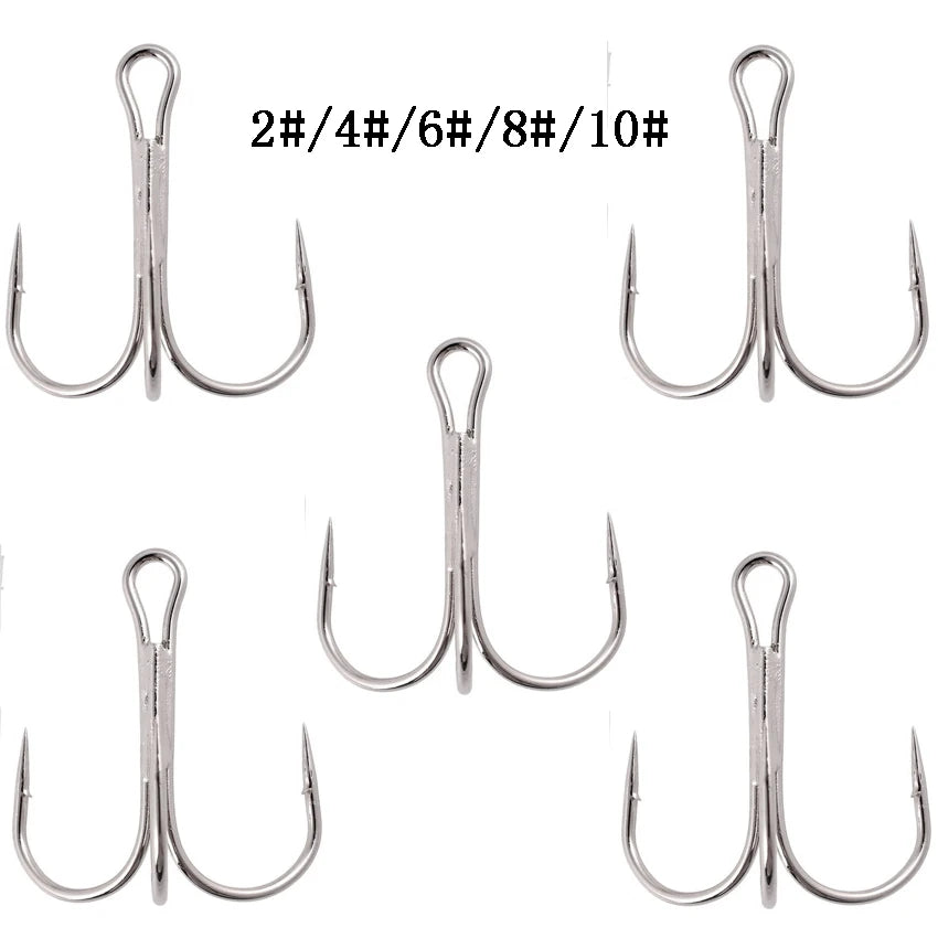 Hameçons triples de pêche aiguisés blancs, matériel de pêche au poisson, outils et accessoires, 10 pièces/boîte