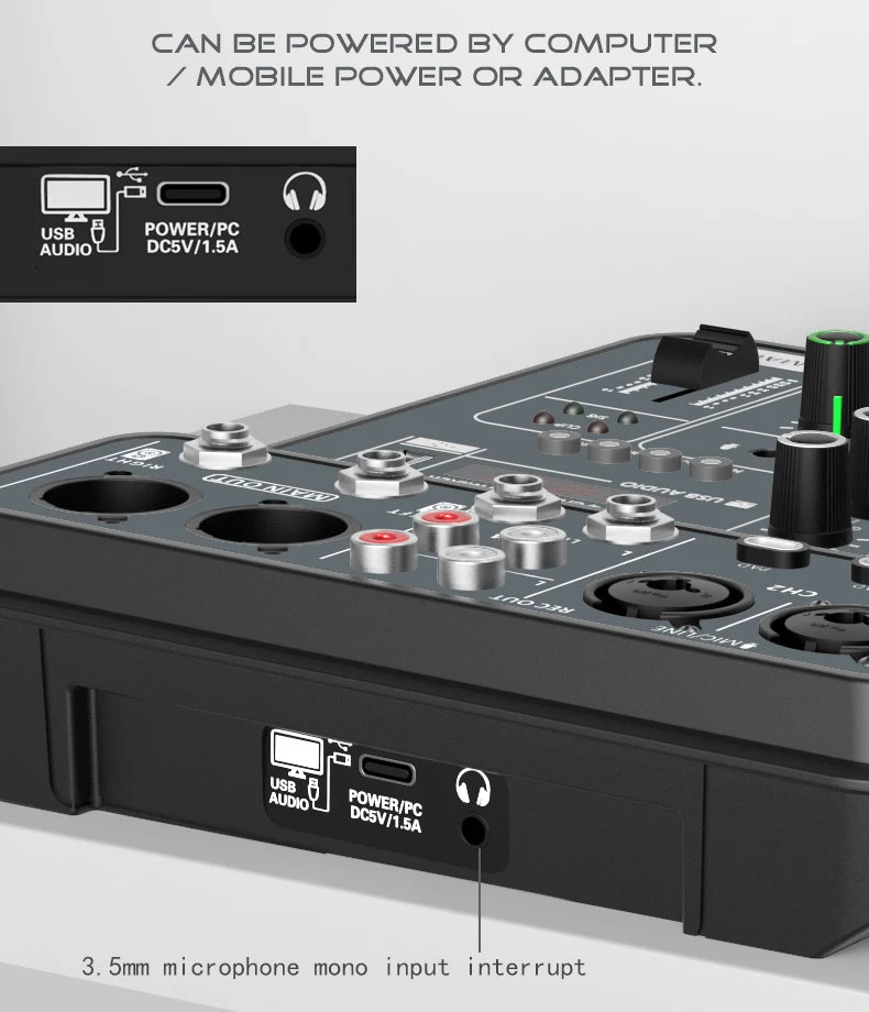 Mélangeur Audio DJ 4 Canaux USB Bluetooth — Console Mixage 48V Karaoké & Studio