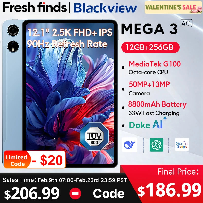 Tablette 12.1" 2.5K 90Hz — 12GB RAM, 256GB, 8800mAh, caméra 50MP, charge rapide 33W, Android 15