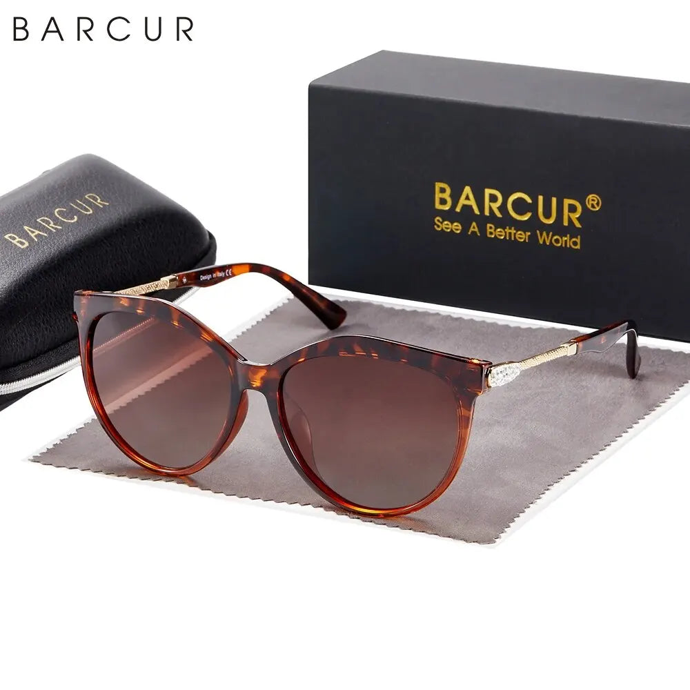BARCUR-Gafas de sol polarizadas ojo de gato para mujer, redondas, degradadas, Oculos