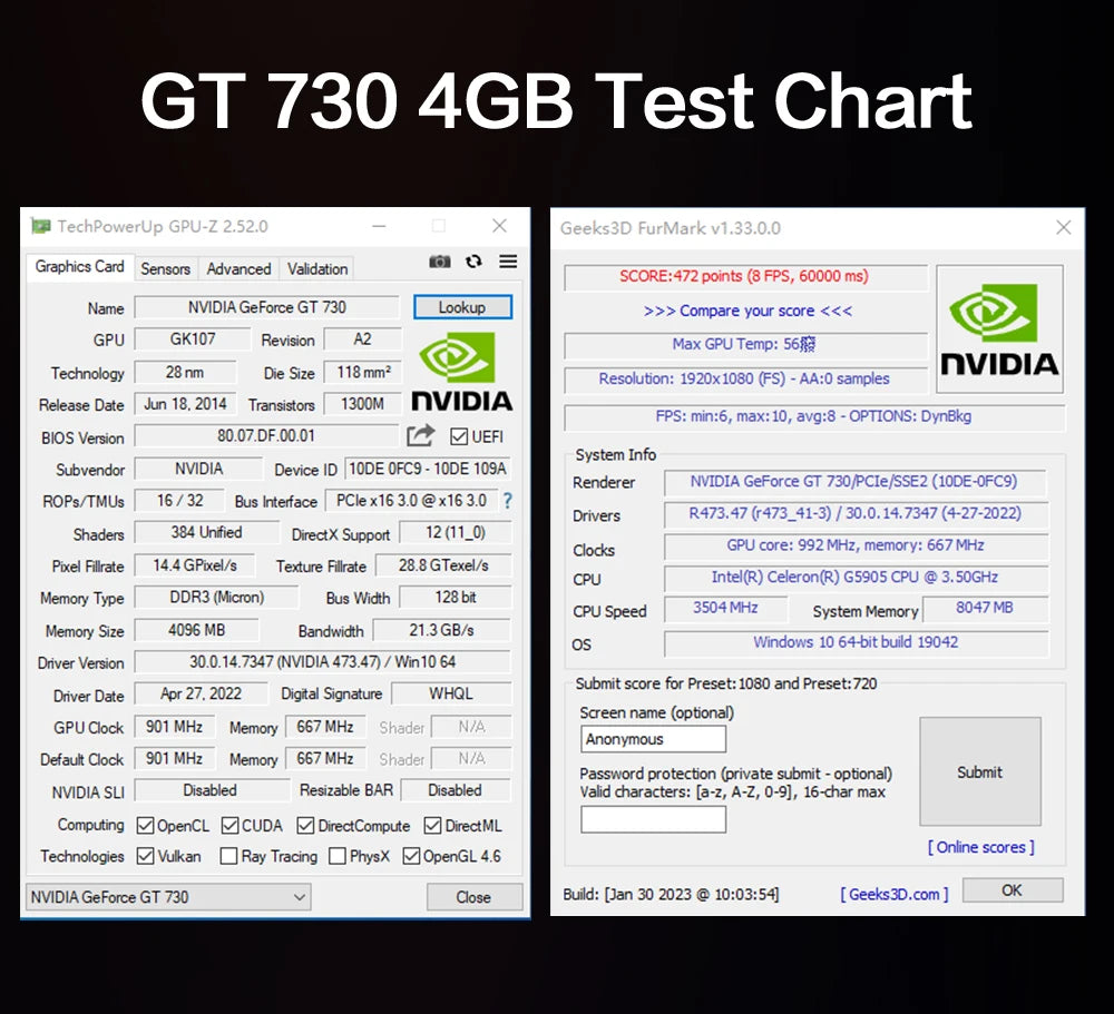 MLLSE GT730 4GB GT740 4GB carte graphique GDDR3 128Bit DVI VGA PCI-E 3.0 Geforce GPU Gt 730 carte vidéo De jeu Placa De vidéo