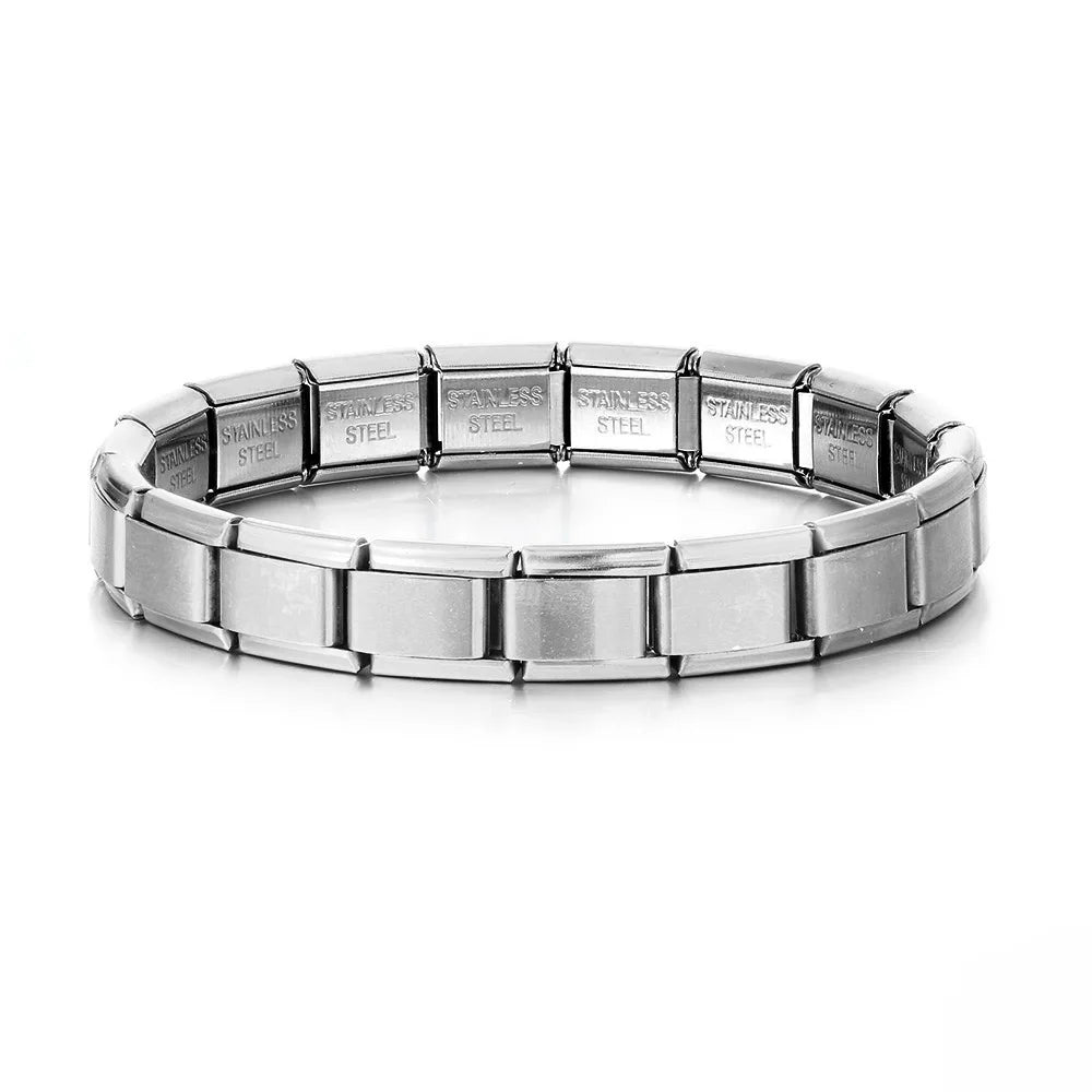 Pulseras cuadradas de acero inoxidable para mujeres y hombres, módulos italianos de metal HipHop, elásticas, regalo, joyería de fiesta de cumpleaños, a la moda
