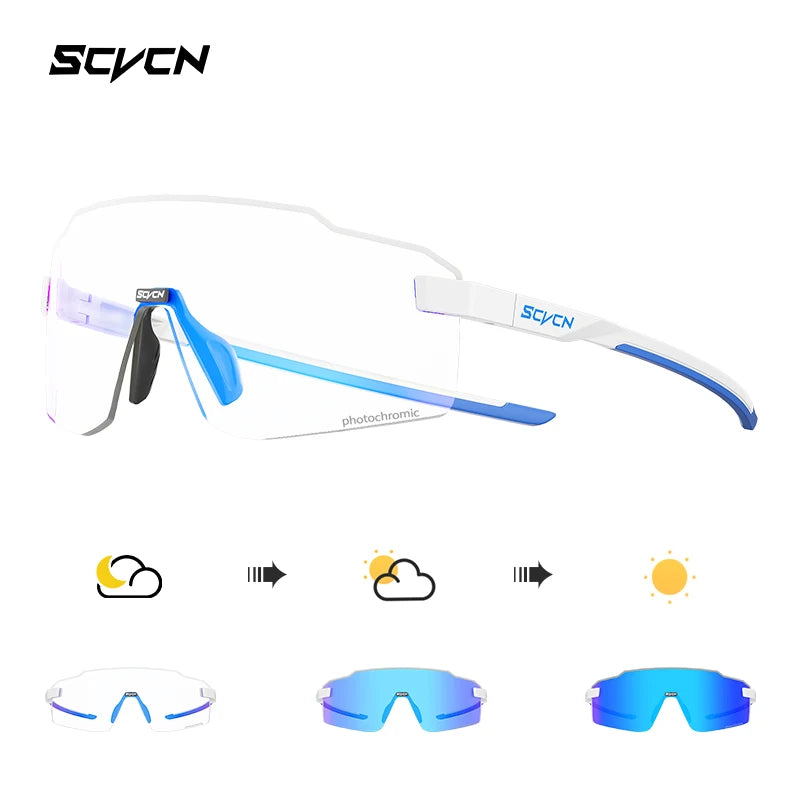 Lunettes de cyclisme photochromiques SCVCN pour hommes et femmes, lunettes de vélo de route et de VTT, lunettes de randonnée décontractées, coupe-vent