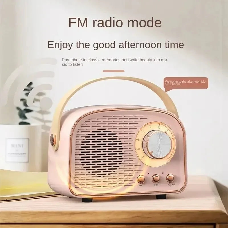 USB AUX TF FM Radio Portable Bluetooth Speaker Retro Enhanced Bass Mini Boombox for Table Home Outdoor Vintage Audio MP3