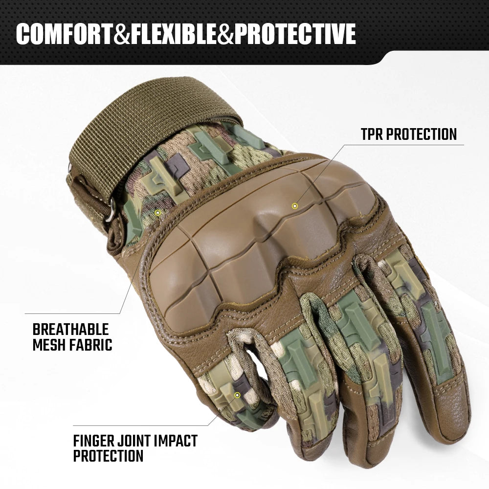 Gants de cyclisme en cuir PU pour écran tactile, tactique Airsoft, chasse, tir, randonnée, vélo, Sport de plein air, équitation, protection pour hommes
