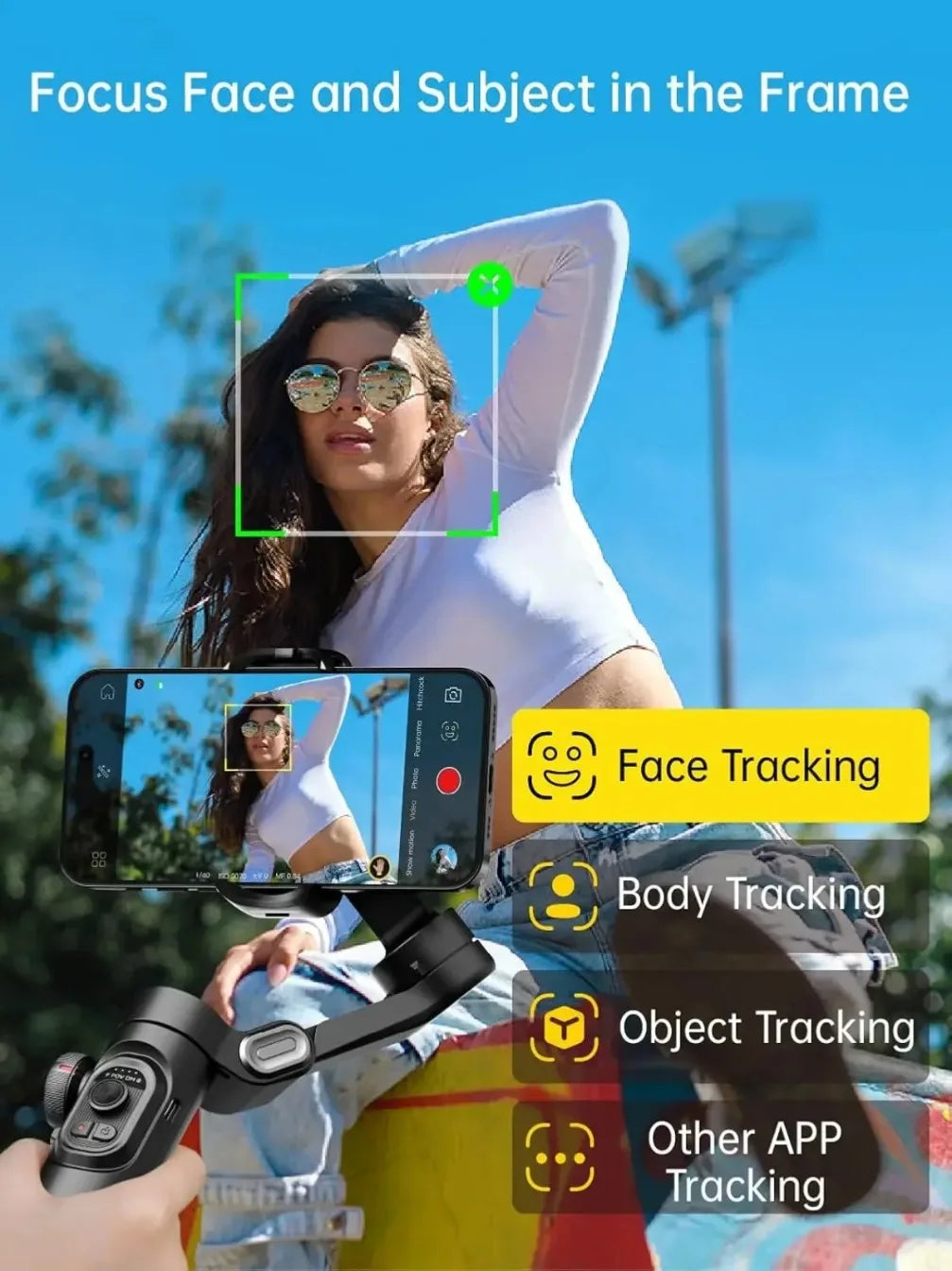 # XE 3-Axis Smartphone Gimbal Stabilizer, Foldable Handheld Gimbal with Focus Wheel for iOS Android iPhone 16-12 Vlog
