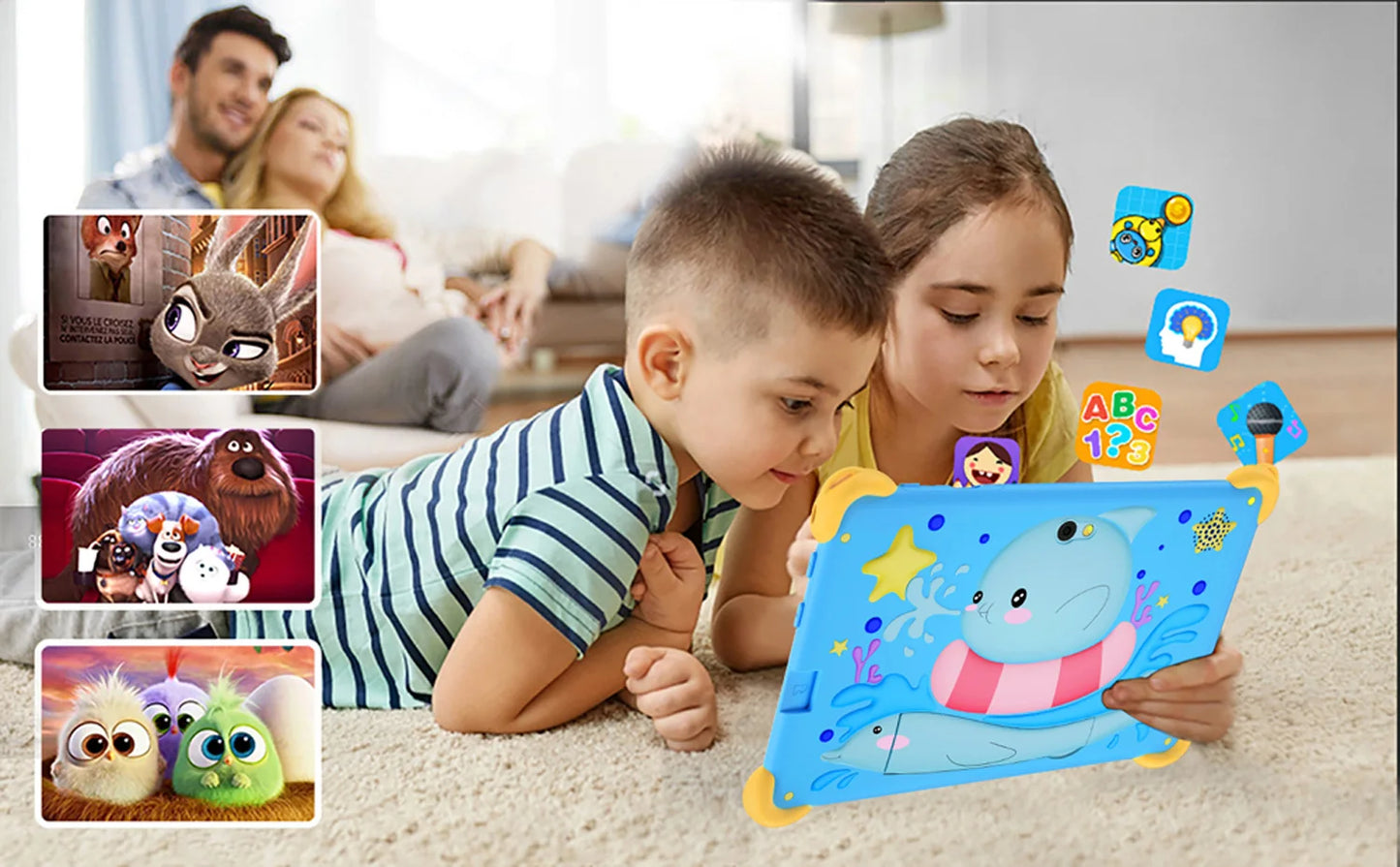 Tableta infantil de 7 pulgadas 5G con diseño de dibujos animados, PC de aprendizaje y educación Android con funda a prueba de niños, tableta de 4000 mAh