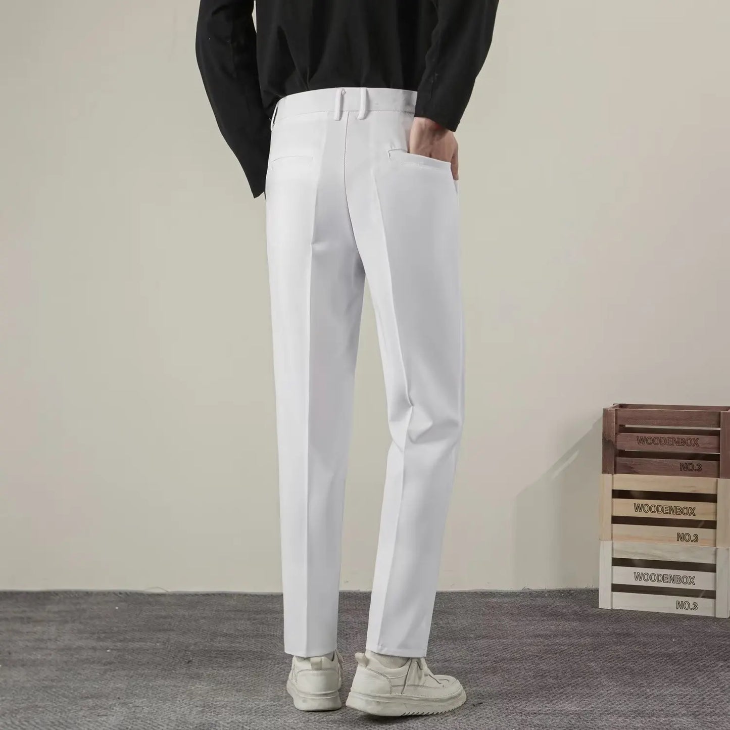 Pantalones de verano informales para hombre, ropa de marca, corte ajustado, estilo clásico