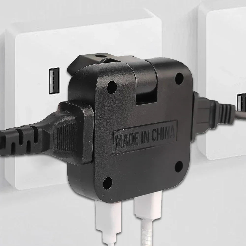 Convertisseur de prise UE 4 en 1 180 °   Prise rotative pour chargement de téléphone portable, 2 USB et 2 prises murales universelles AC, adaptateur secteur