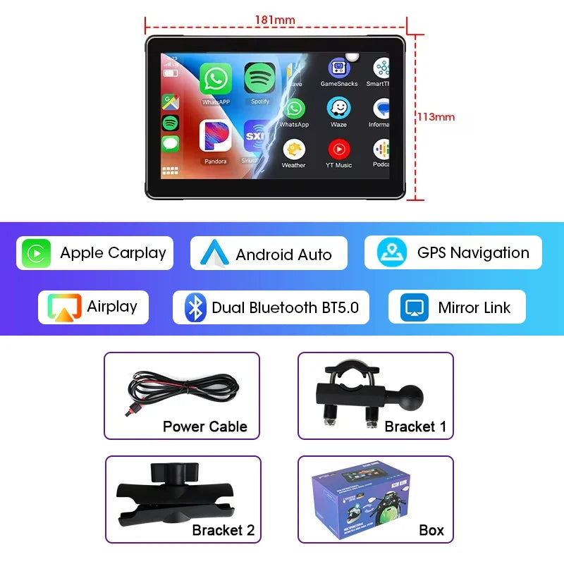 Jansite – 5/7-inch Wireless GPS Navigation Screen for Motorcycle, Carplay, Android Auto, IPX7, Portable Monitor for Motorcycle
