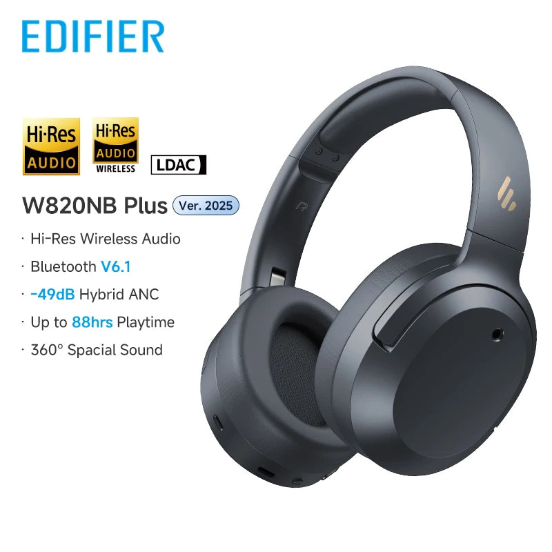 Edifier W820NB Plus 2025 – Casque Bluetooth ANC -49dB, audio haute résolution, supra-auriculaire