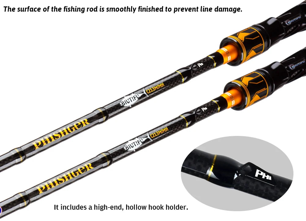 BIUTIFU 2 pointes Fuji Guide filature coulée canne à pêche 1.8-2.7m 2 Sections T1000 carbone Baitcasting pôle pour bar brochet 7-80g leurre