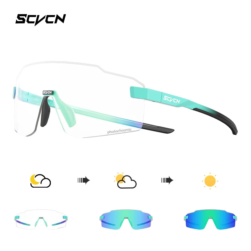 Lunettes de cyclisme photochromiques SCVCN pour hommes et femmes, lunettes de vélo de route et de VTT, lunettes de randonnée décontractées, coupe-vent