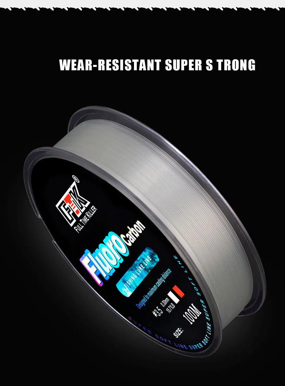 FTK 100M ligne de pêche à revêtement fluorocarbone 0.14mm-0.5mm 4.13LB-34.32LB ligne Monofilament en Fiber de carbone ligne de pêche à la carpe ligne coulante