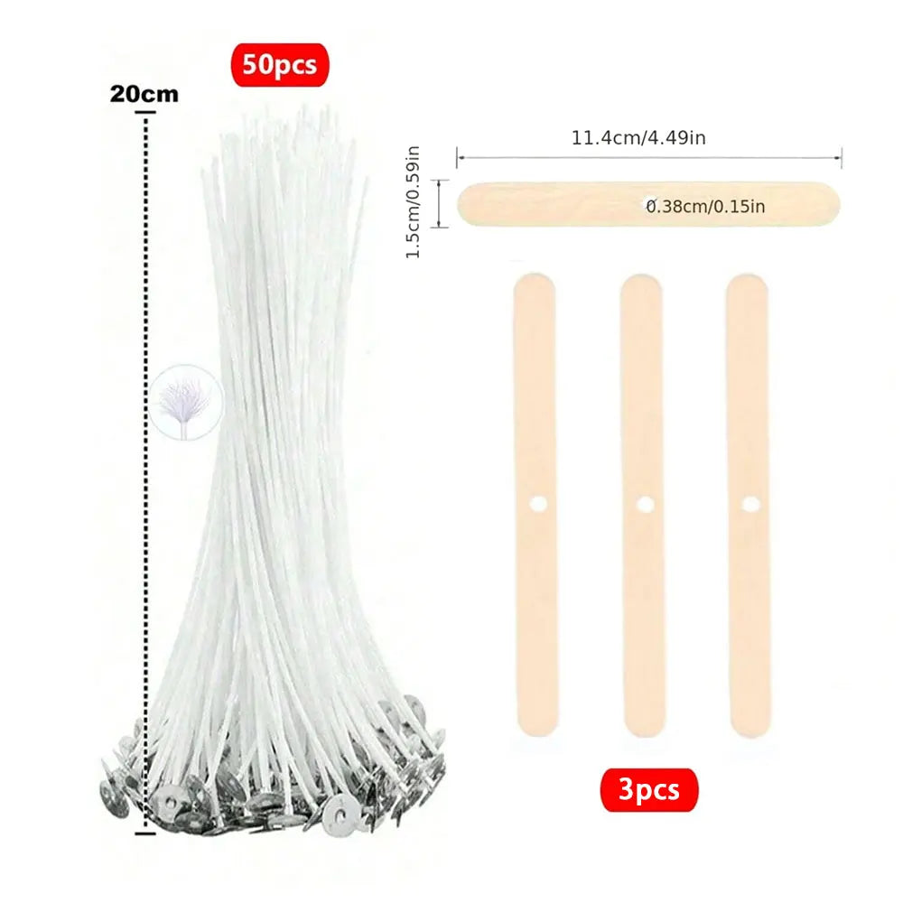 Juego de mechas de vela de algodón encerado con soporte, mechas de vela originales sin humo, núcleo de advertencia de aceite de soja, marco tejido, 53 piezas