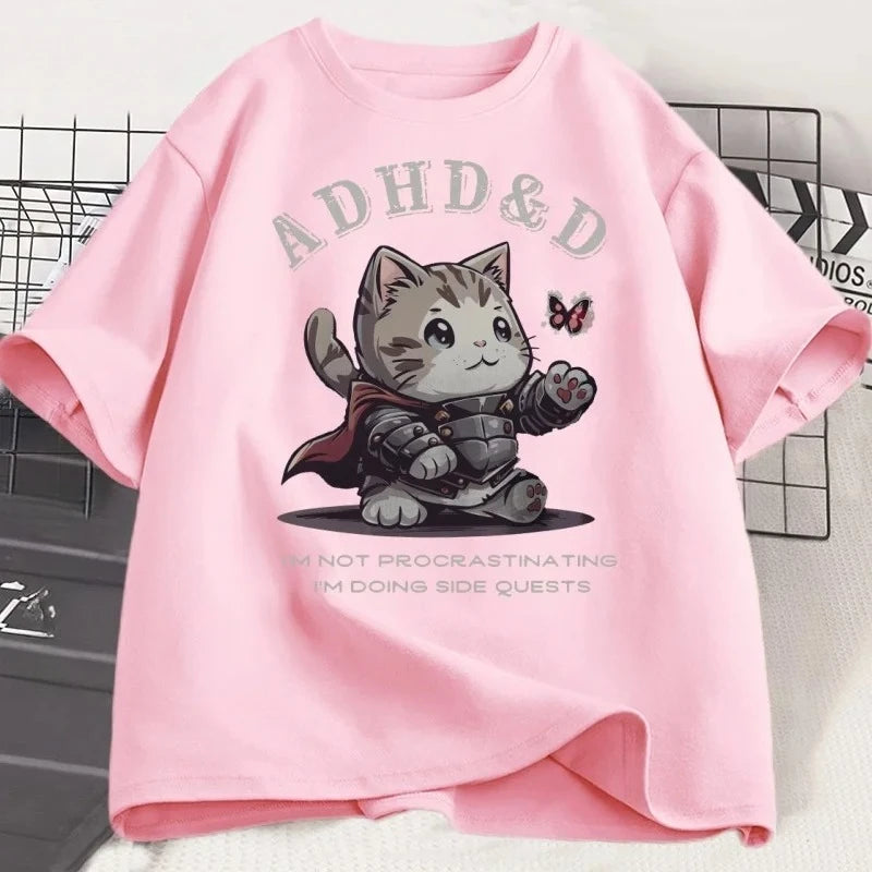 Camiseta divertida con estampado gráfico de TDAH y yo no procrastinamos, camisetas de manga corta de verano, camisetas holgadas con estampado gráfico Y2K