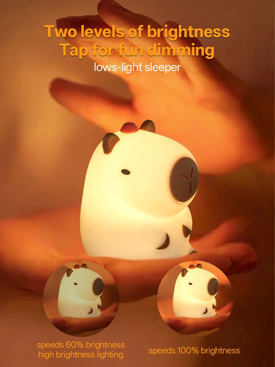 Veilleuse Capybara rechargeable — lampe de nuit pour enfants, décoration chambre, cadeau