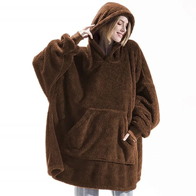 Mujeres invierno grueso cálido outwear con capucha sólido elegante suave doble forro polar chaqueta unisex bolsillo jerséis largos sudaderas con capucha ropa de casa