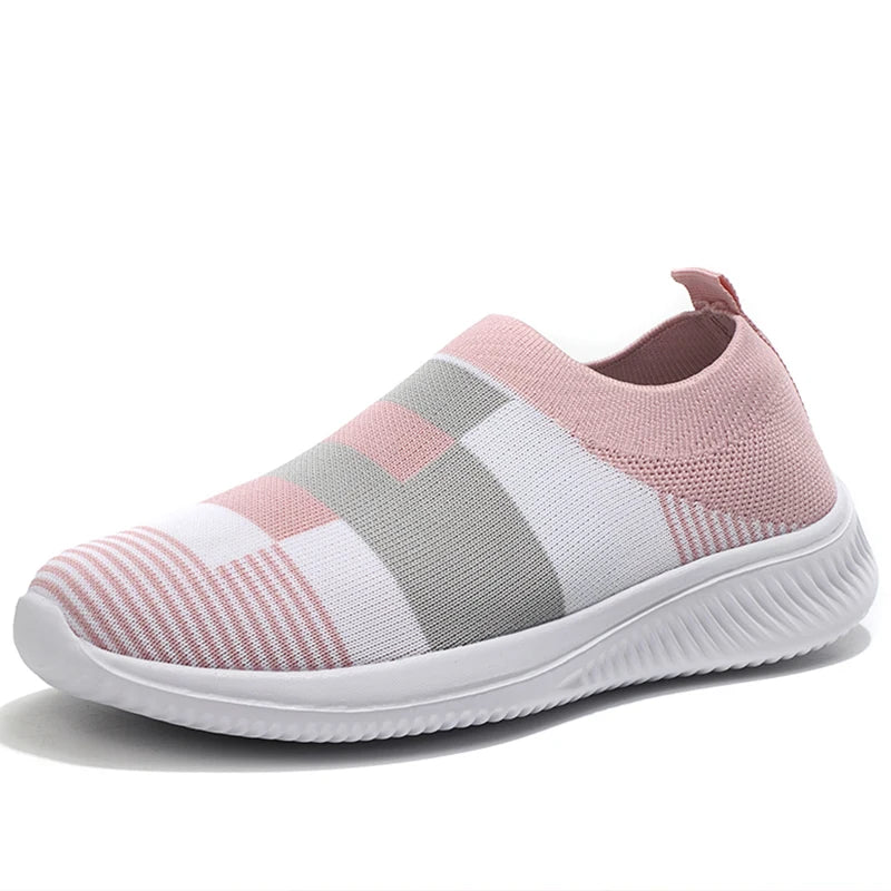 Zapatillas Planas Tejidas con Mezcla de Colores para Mujer, Zapatos Casuales Vulcanizados de la Nueva Colección