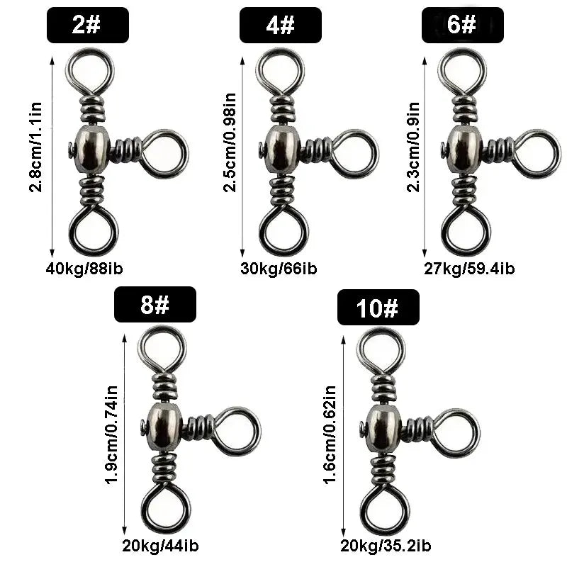 Accessoires de pêche, nickelage noir, connecteur à trois broches, séparateur de sous-ligne pivotante en T, anneau Bazi pour la pêche en plein air, 50 pièces/sac