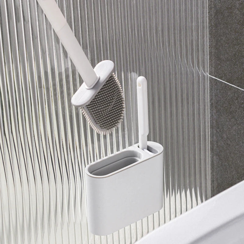 Brosse de toilette murale avec support, brosse de toilette en silicone à long manche, poils souples, accessoires pour livres et WC