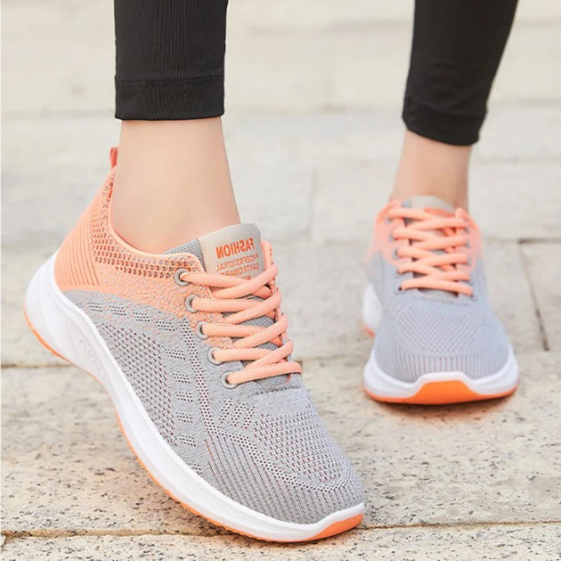 Baskets Femme 2025 Maille Légère — Douces Plates Plateforme à Lacets