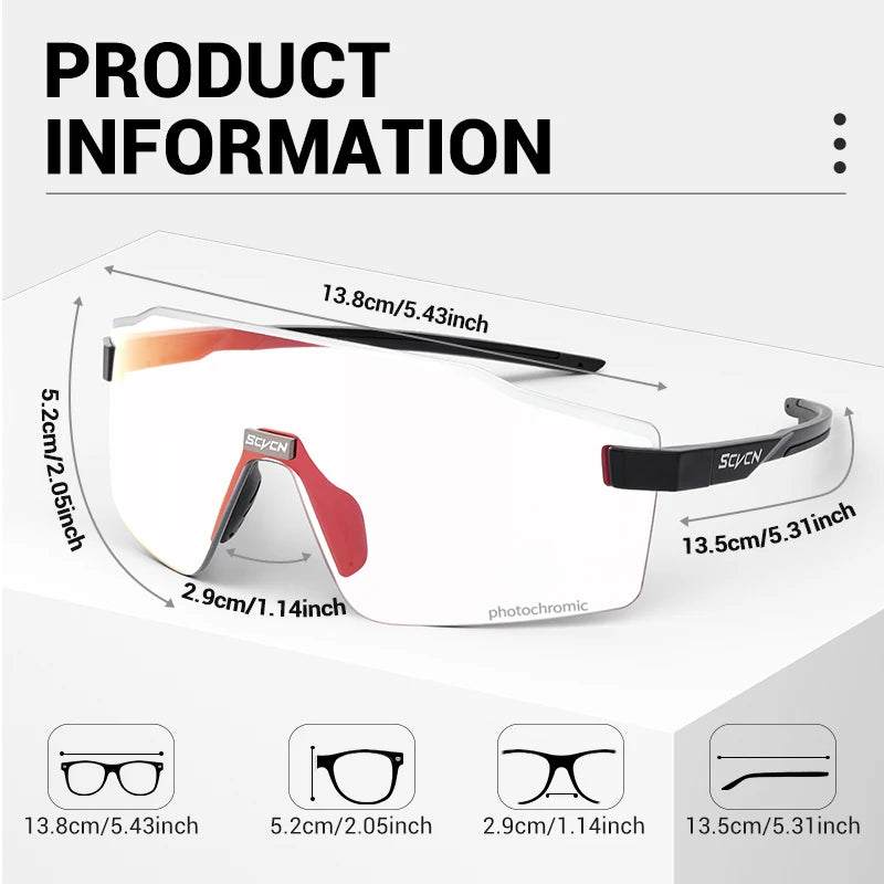 Lunettes de cyclisme photochromiques SCVCN pour hommes et femmes, lunettes de vélo de route et de VTT, lunettes de randonnée décontractées, coupe-vent