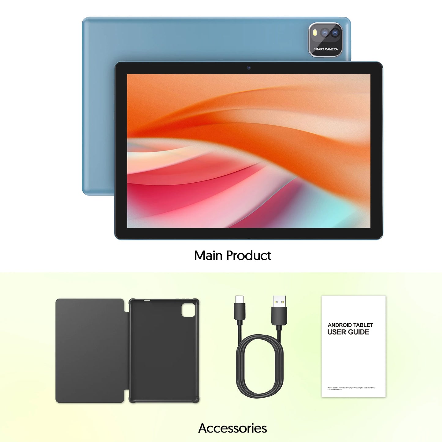 BAKEN Tableta Android 15 de 10 pulgadas, procesador de cuatro núcleos, 12 GB (3+9 de expansión) RAM + 64 GB de almacenamiento, WiFi 5G, cámara dual 1280*800