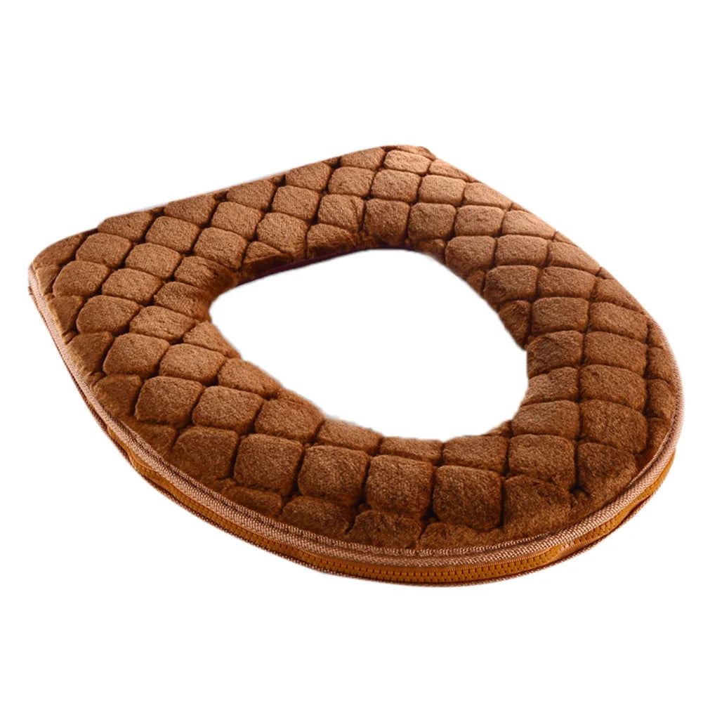 Housse Siège Toilette Peluche Douce Hiver — Lavable Forme O 37x44cm Salle Bain