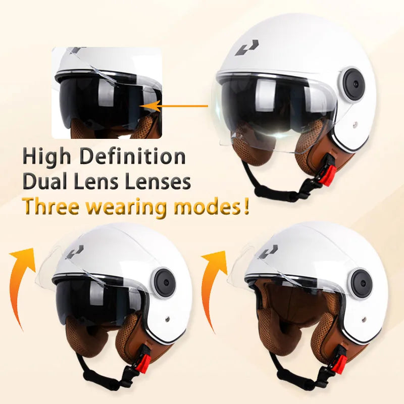 DOT - Vintage Open Face Motorcycle Helmet, Retro 3/4, Cruise, for Men and Women