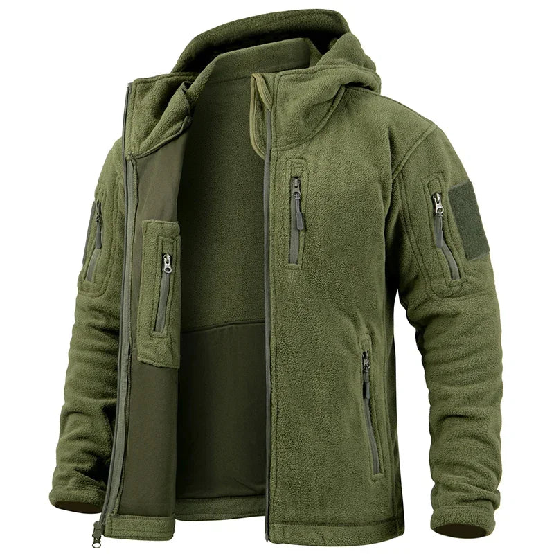 Veste polaire de chasse pour hommes, veste tactique polaire d'extérieur, randonnée, chasse, hiver, chaud, fermeture éclair complète, sweat à capuche militaire multi-poches