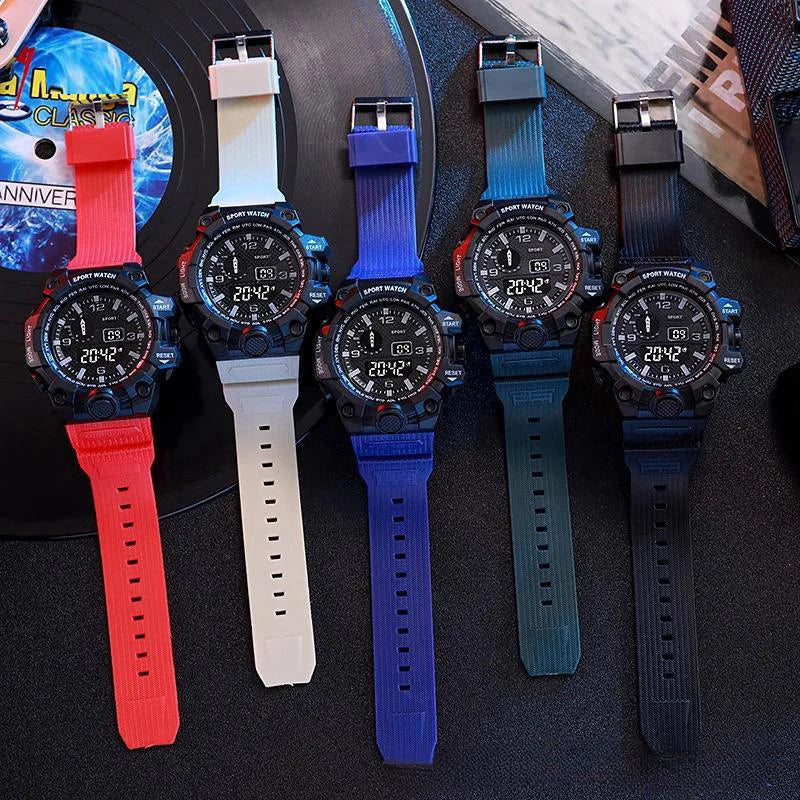 Reloj de pulsera deportivo electrónico de moda para hombre, esfera grande multifuncional impermeable, alarma luminosa, reloj militar para niños y hombres