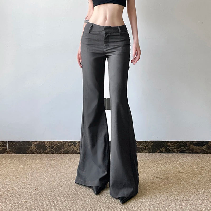 Women's Basic Fitted Suit Trousers, Office Wear, Solid Color, Y2K, Elegant, Fashion, Low Waist, Flared, Autumn and Spring, 2025