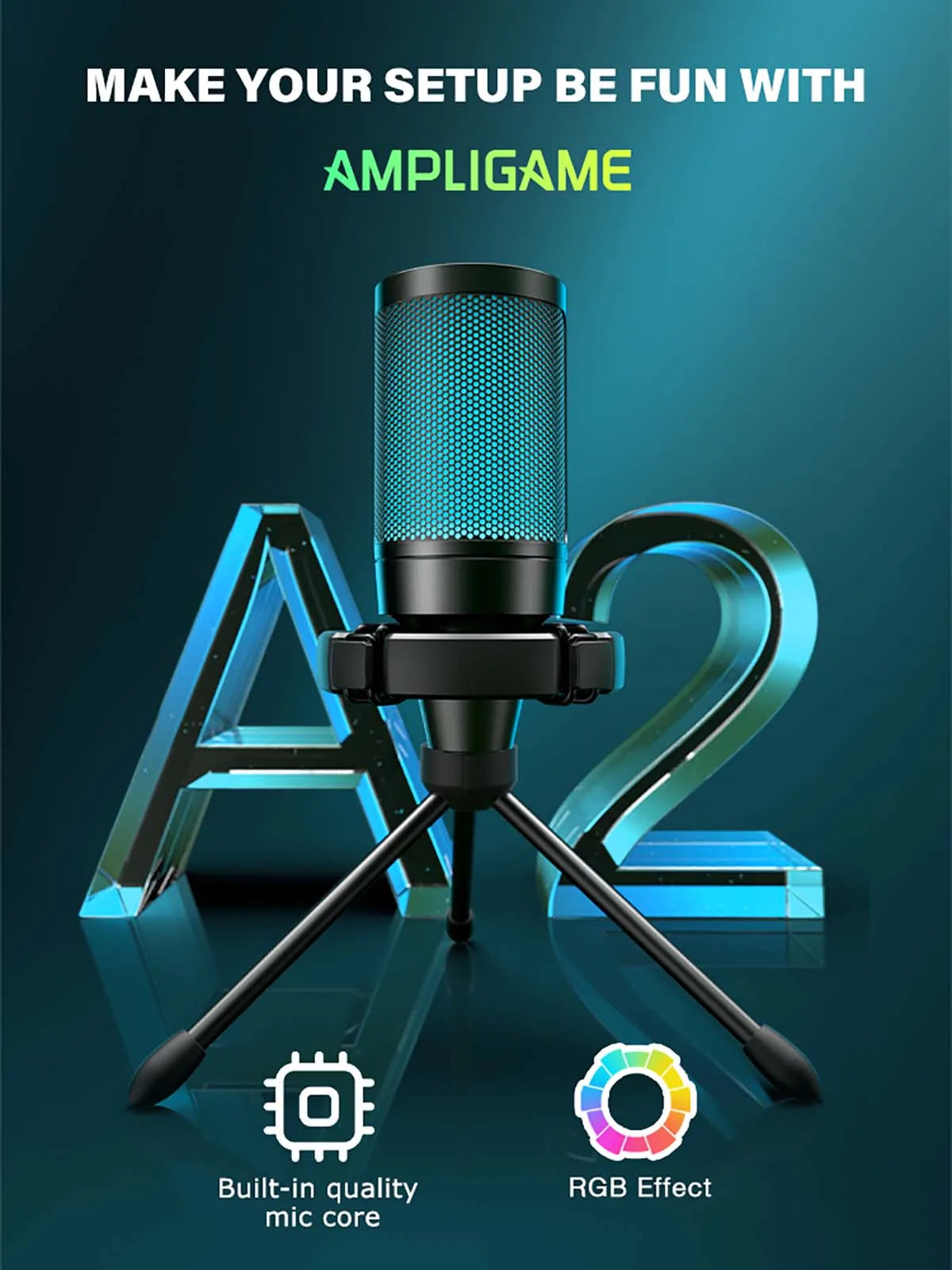 FIFINE AmpliGame A2 — Microphone USB Gaming RGB Sourdine Tactile Trépied PC & PS4/5