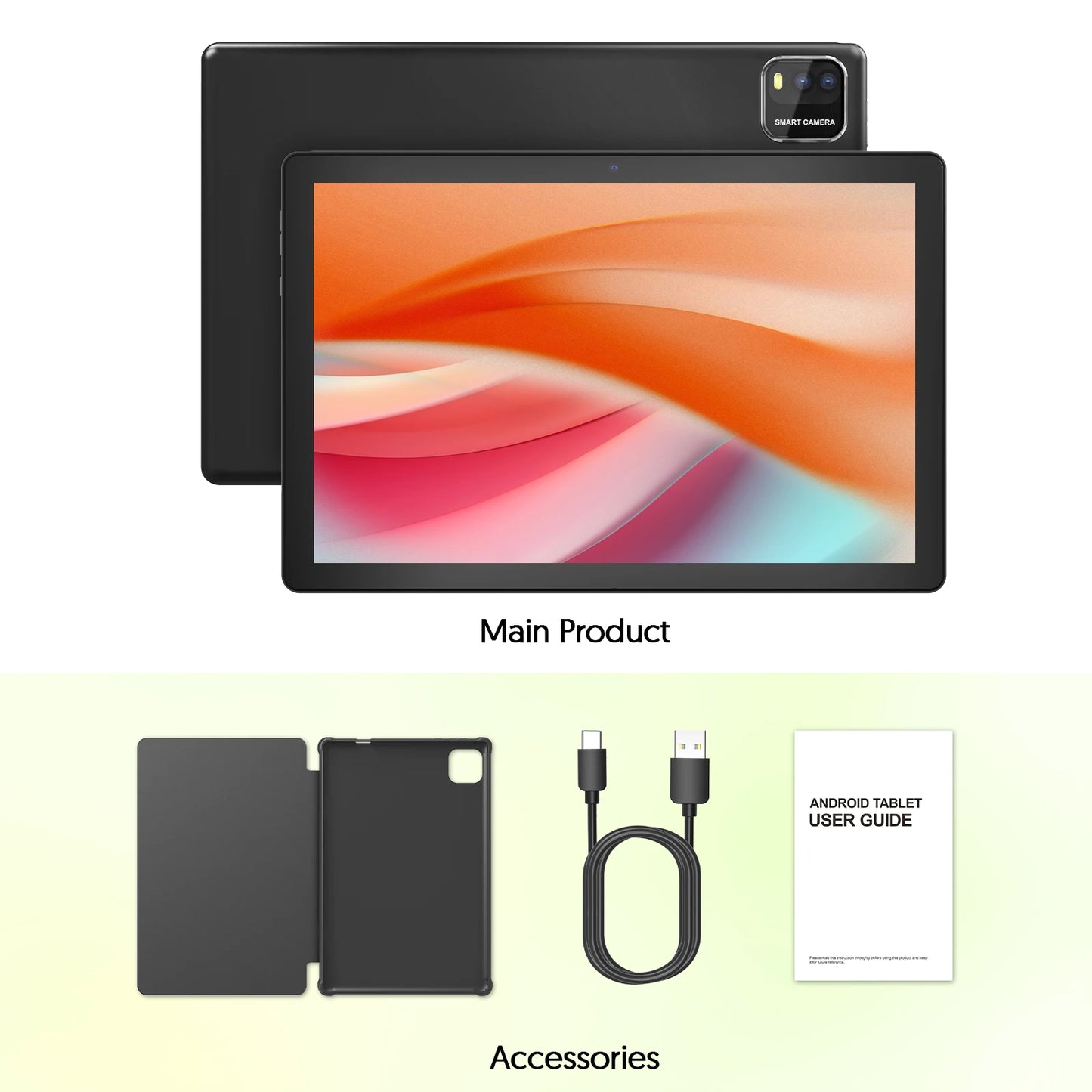 BAKEN Tableta Android 15 de 10 pulgadas, procesador de cuatro núcleos, 12 GB (3+9 de expansión) RAM + 64 GB de almacenamiento, WiFi 5G, cámara dual 1280*800