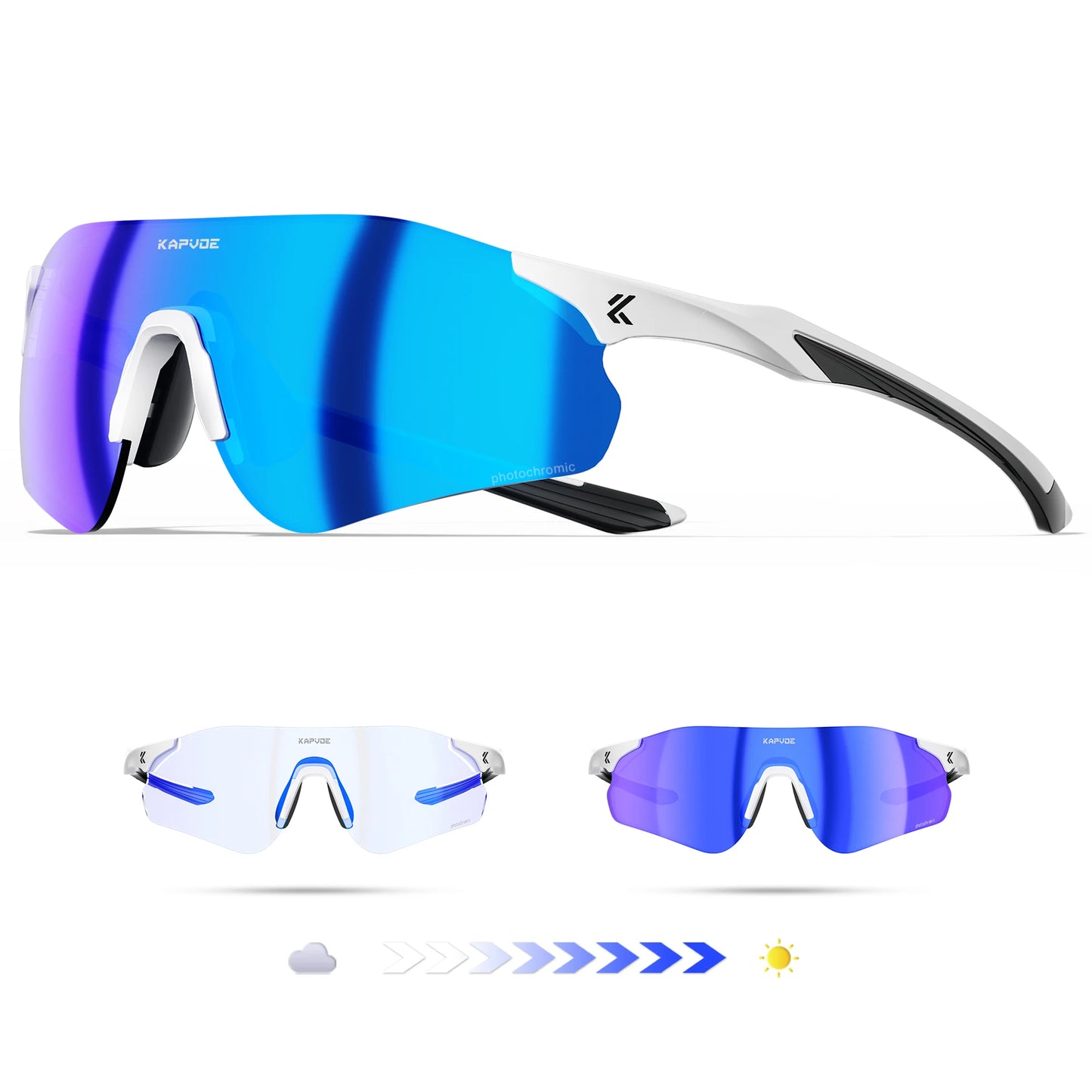 Lunettes de cyclisme et de course photochromiques Kapvoe, pour hommes et femmes, lunettes de soleil pour vélo de route, protection UV400, lunettes de sport pour la conduite