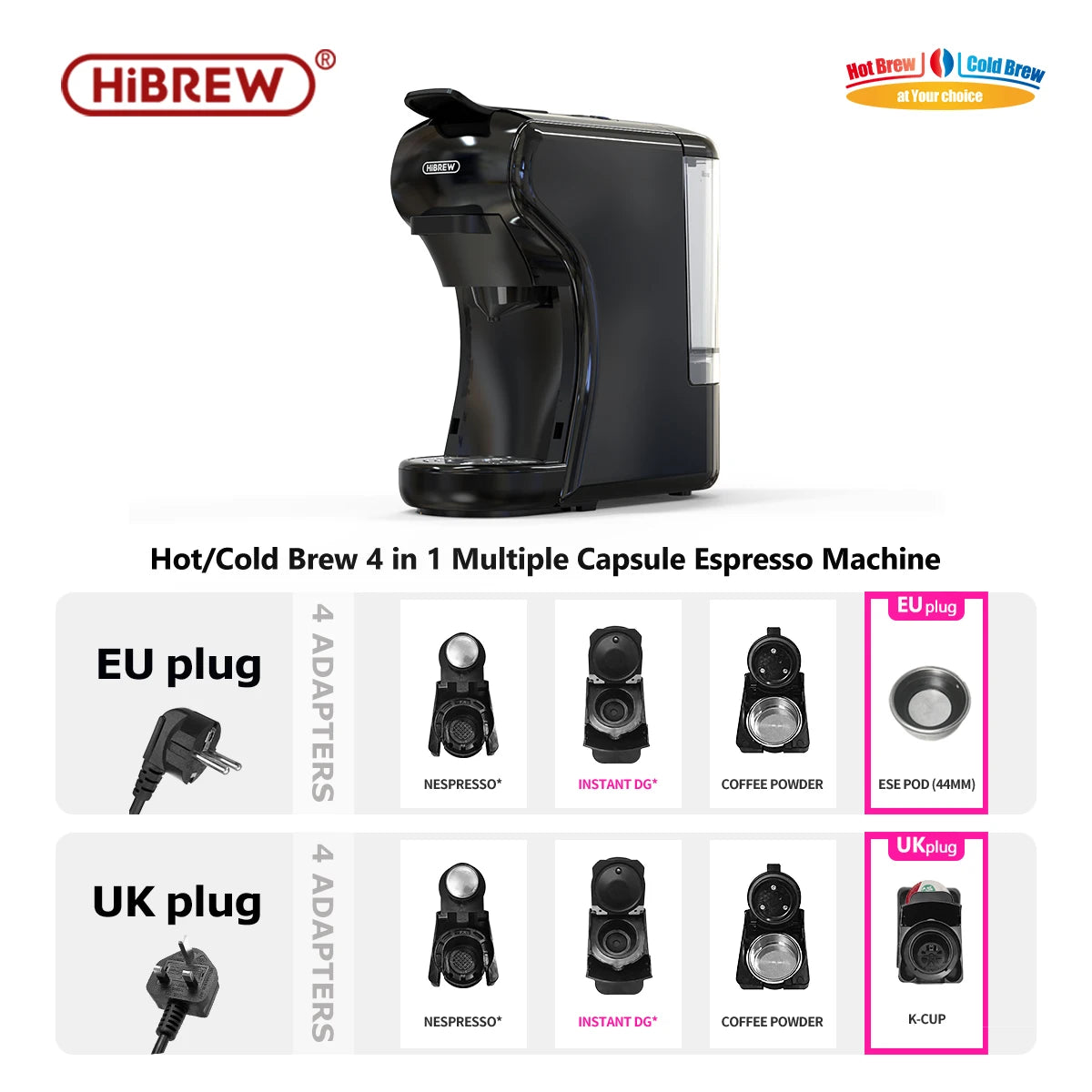 Cafetera Hiinvasive W, cafetera de cápsulas múltiples de frío y calor, cafetera de cápsulas espresso, leche Dolce, Ncomputing so, polvo Hl'autorisation, 19 bares, 4 en 1