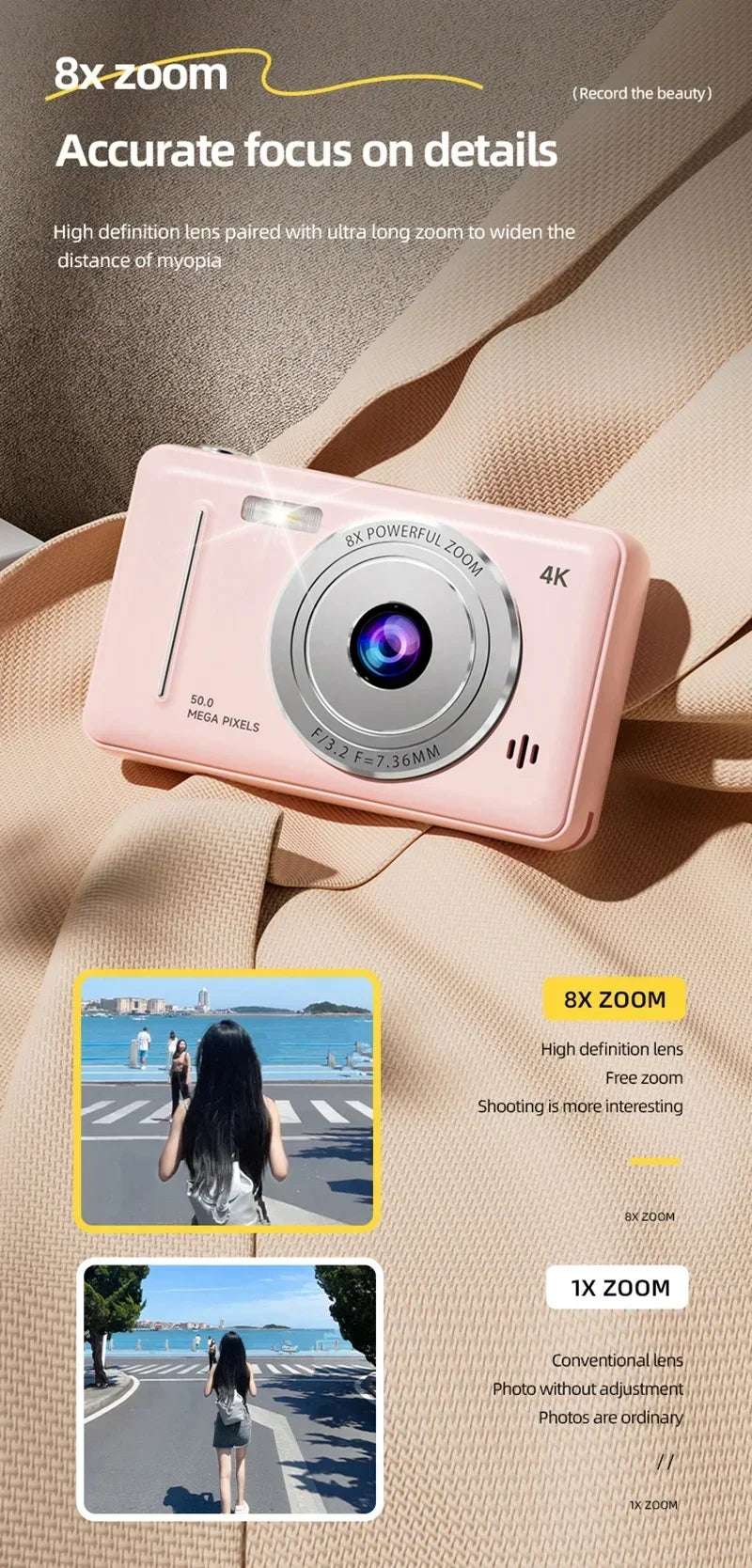 Cámara digital Xiaomi 4K Retro CCD portátil de nivel de entrada con doble cámara Flash de 50 millones de píxeles y enfoque automático