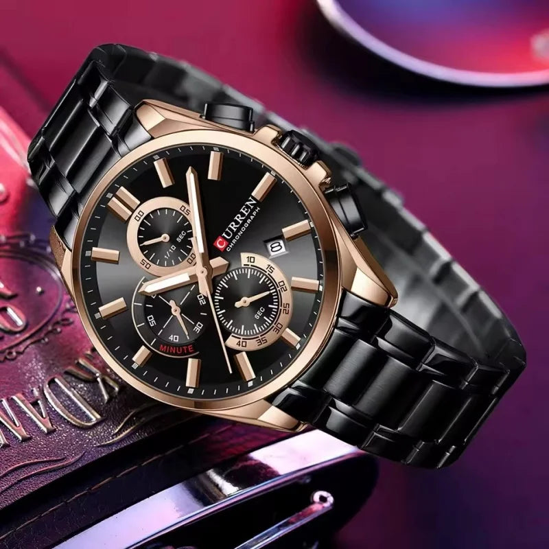Montre tendance pour homme — calendrier, 6 aiguilles, bracelet en acier inoxydable, business