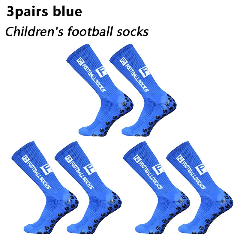 Chaussettes de Football Enfant Antidérapantes Silicone — Lot de 3 Paires, Jusqu’aux Genoux