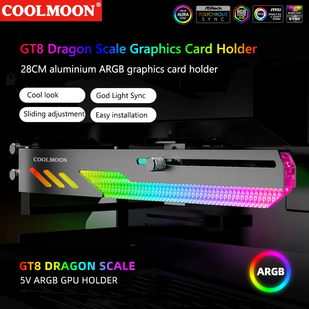 Support de carte vidéo GT8 personnalisé, 5V, 3 broches, ARGB, GPU, VGA, boîtier PC de bureau, accessoires de bricolage
