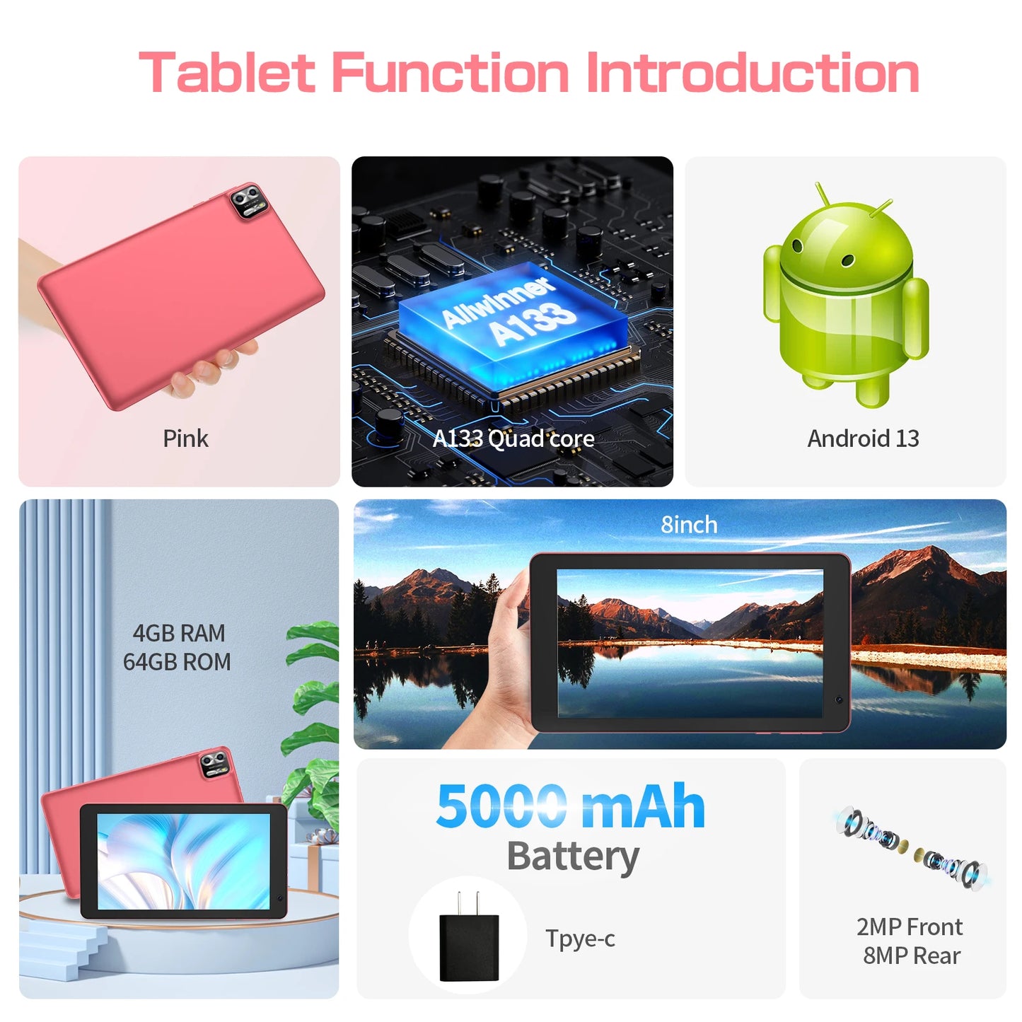 Tablette 8 Pouces pour Enfants — WiFi, Contrôle Parental, Éducative, Cadeau