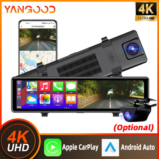 Dashcam Rétroviseur 4K — Carplay Sans Fil Android Enregistrement 24H Stationnement