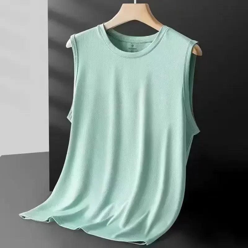 Débardeur en maille de soie glacée pour homme 2026 – Léger, sportif, sans manches, pour l'été – T-shirt décontracté et tendance