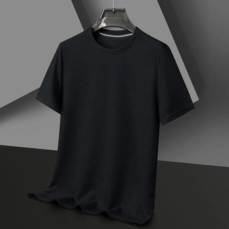 New Men's Waffle Knit Crew Neck Short Sleeve Summer T-Shirt