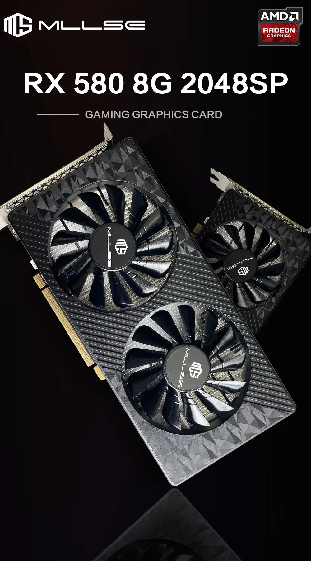 MLLSE AMD RX 580 8GB 2048SP carte graphique De jeu GDDR5 256Bit PCI-E 3.0 × 16 8Pin Radeon GPU Rx 580 carte vidéo Placa De vidéo
