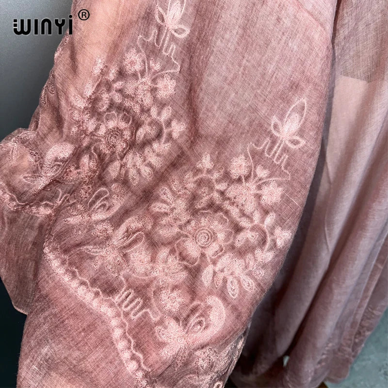 WINYI kimono brodé teint à la main cardigan vêtements de plage robe de soirée abaya dubaï luxe couvertures tenues de plage femmes maxi manteau