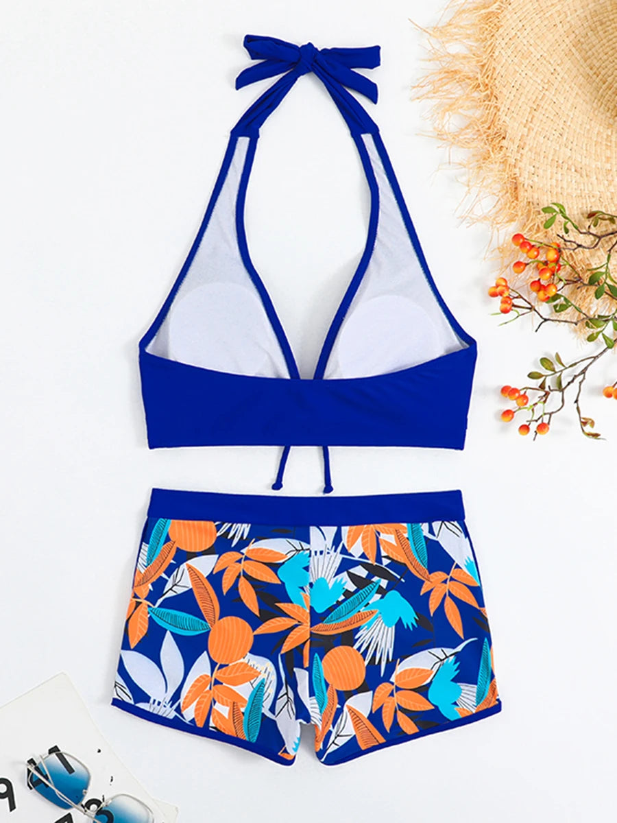 Ensemble de bikini halter 2026, maillot de bain court pour femme, maillot de bain taille haute imprimé, tenue de plage